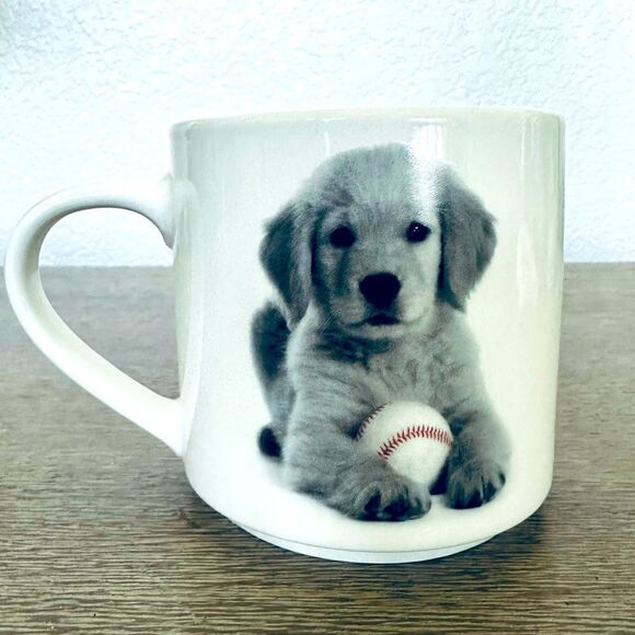 Puppy Dog Baseball Ceramic Coffee Mug Cup - Picture 1 of 4